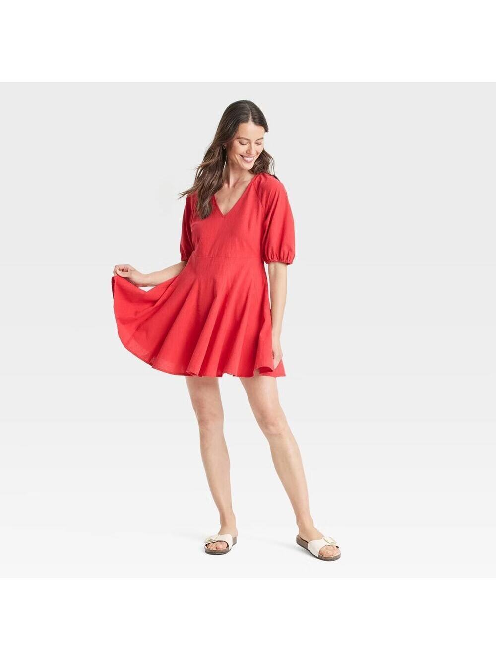 Universal Thread NWT Women's Bell Elbow Sleeve Mini A-Line Dress Red Size L